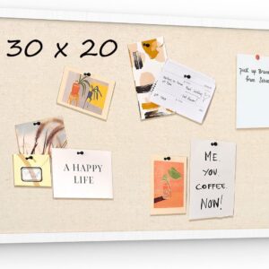 White Linen Cork Bulletin Board, 30x20 Wood Frame