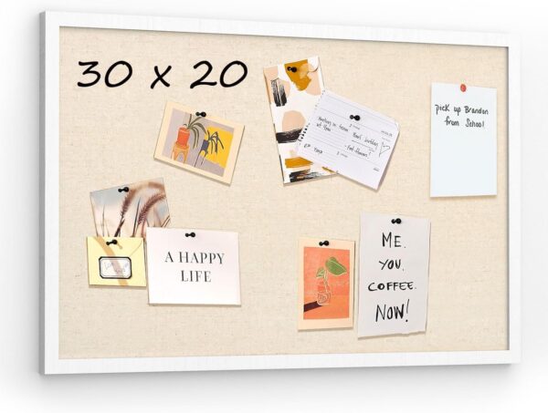 White Linen Cork Bulletin Board, 30x20 Wood Frame