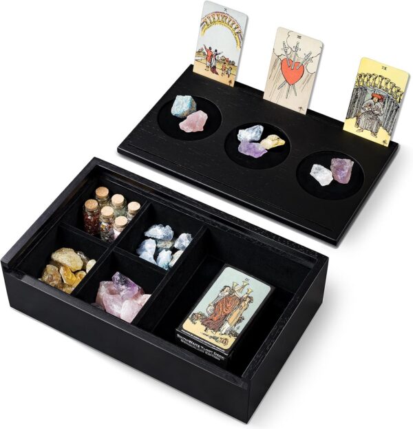 Wooden Tarot Card Box with Slide Lid, Crystal & Altar Storage