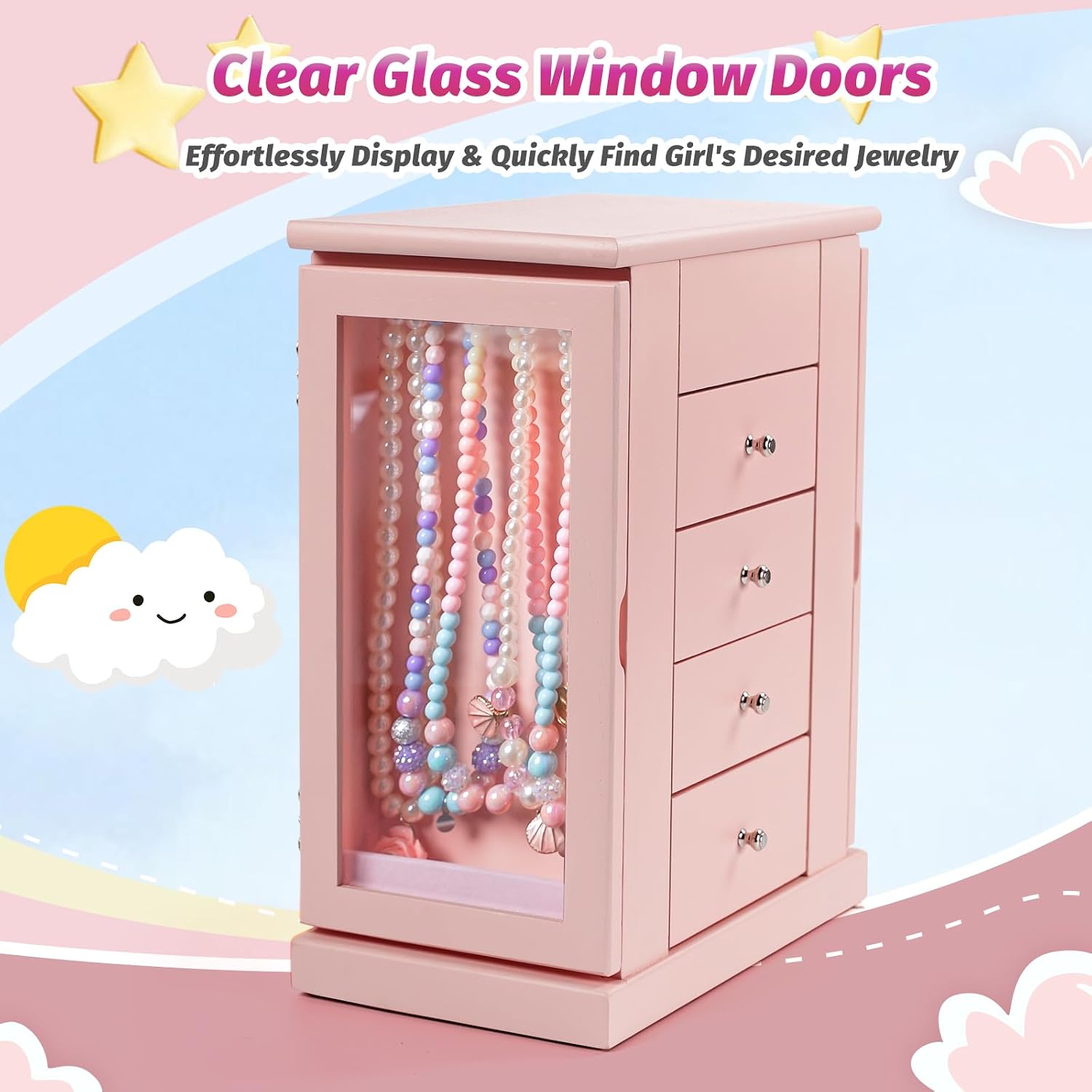 5-Layer Musical Ballerina Jewelry Box for Girls, Wooden Kids Organizer - Image 8