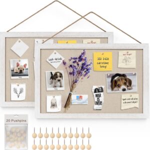 Linen Cork Bulletin Board 2-Pack, 16x11 Wood Frame with 20 Pushpins