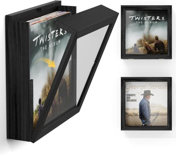 Vinyl Record Frame 2-Pack, Holds 20 LP Albums, 12x12 Wall Display