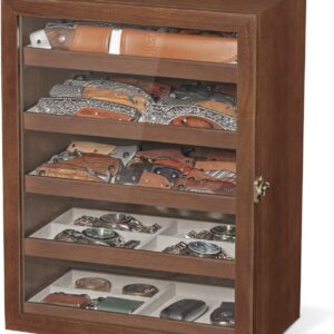 5-Tier Walnut Pocket Knife Display Cabinet