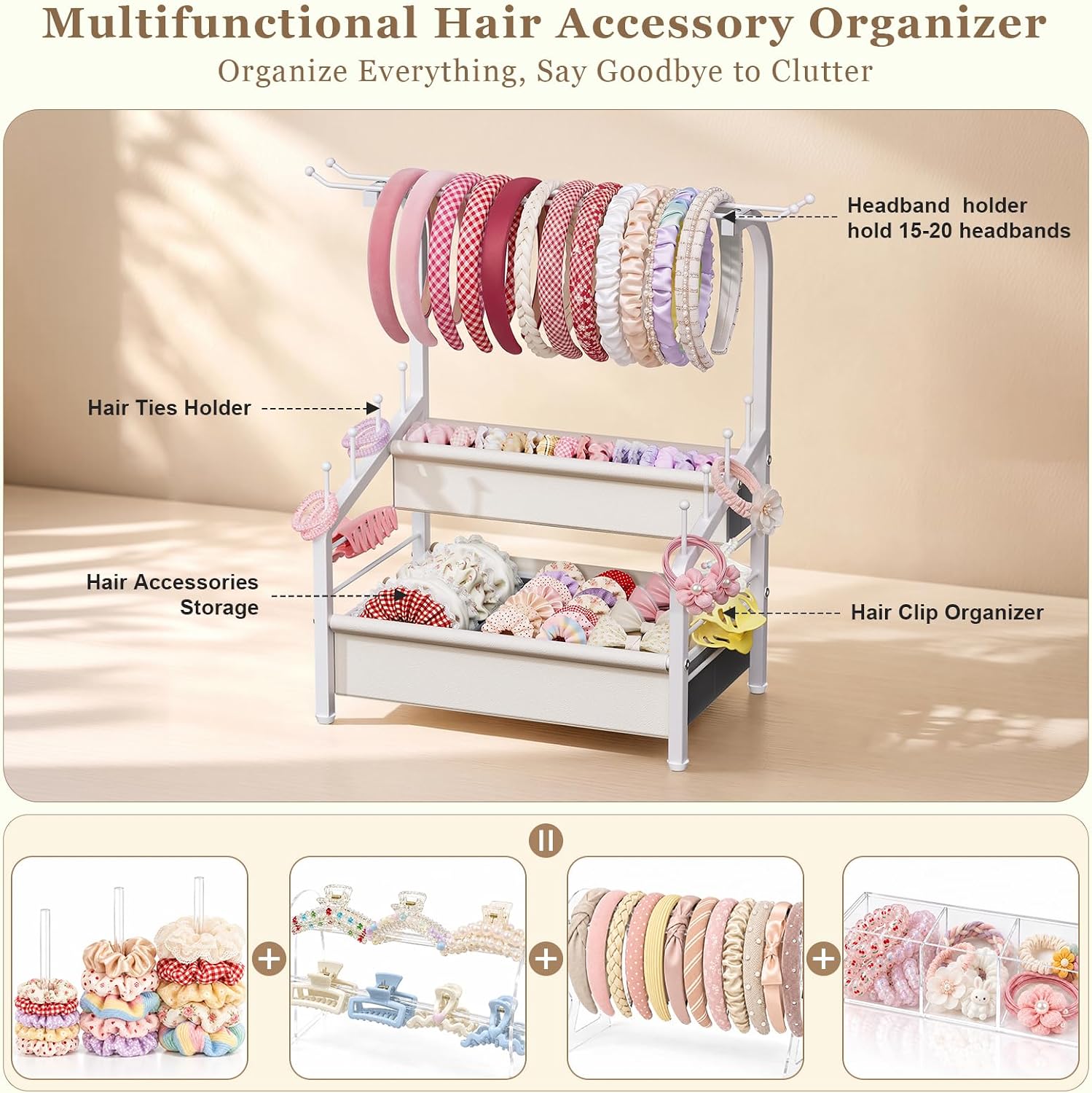 2-Tier Headband Holder Stand, Hair Accessories Organizer for Girls - Image 3