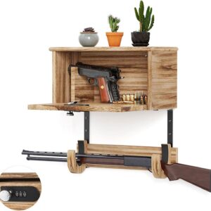 Lockable Wall Gun Rack, 2-in-1 Rifle & Dual Pistol Display