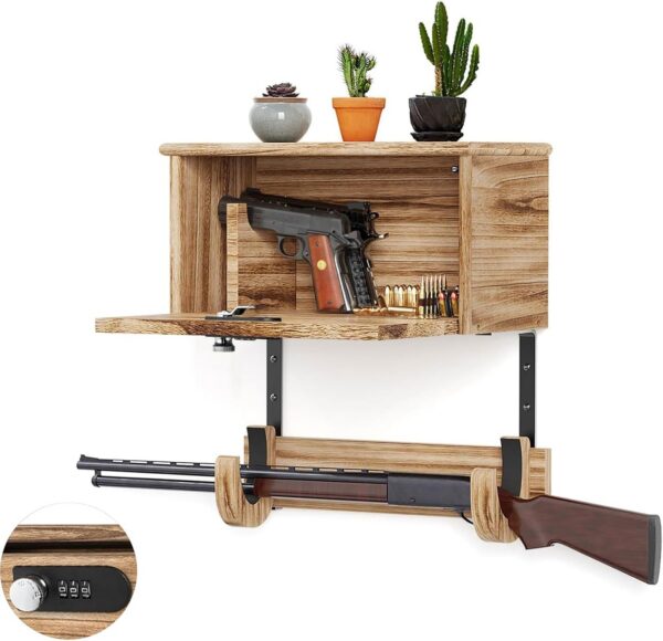Lockable Wall Gun Rack, 2-in-1 Rifle & Dual Pistol Display