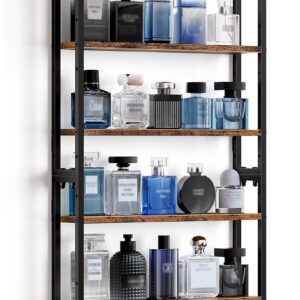 5-Tier Wall-Mounted Cologne Organizer Shelf, Wooden Perfume Display