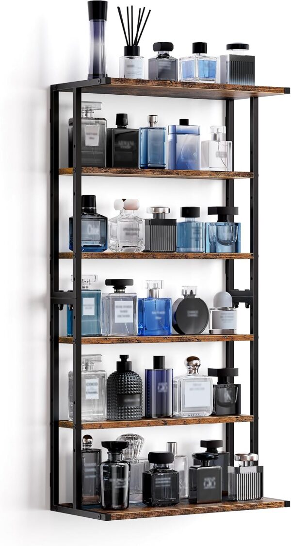 5-Tier Wall-Mounted Cologne Organizer Shelf, Wooden Perfume Display