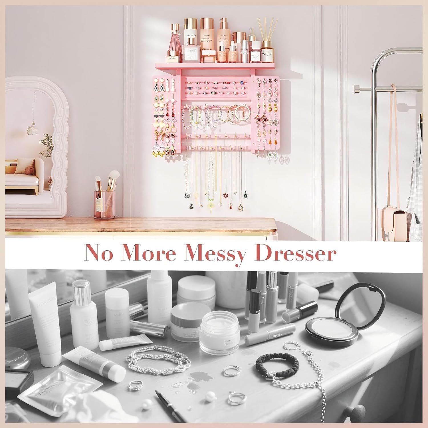 5-in-1 Pink Hanging Jewelry Organizer, Wall Necklace Holder - Image 7