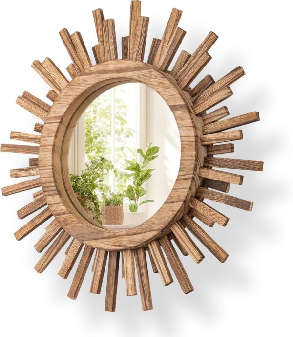 Round Boho Sunburst Mirror, 12, 18 or 24 Inch Natural Wood Starburst Wall Decor