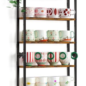6-Tier Wall-Mounted Coffee Mug Holder, 2-in-1 Rustic Cup Rack