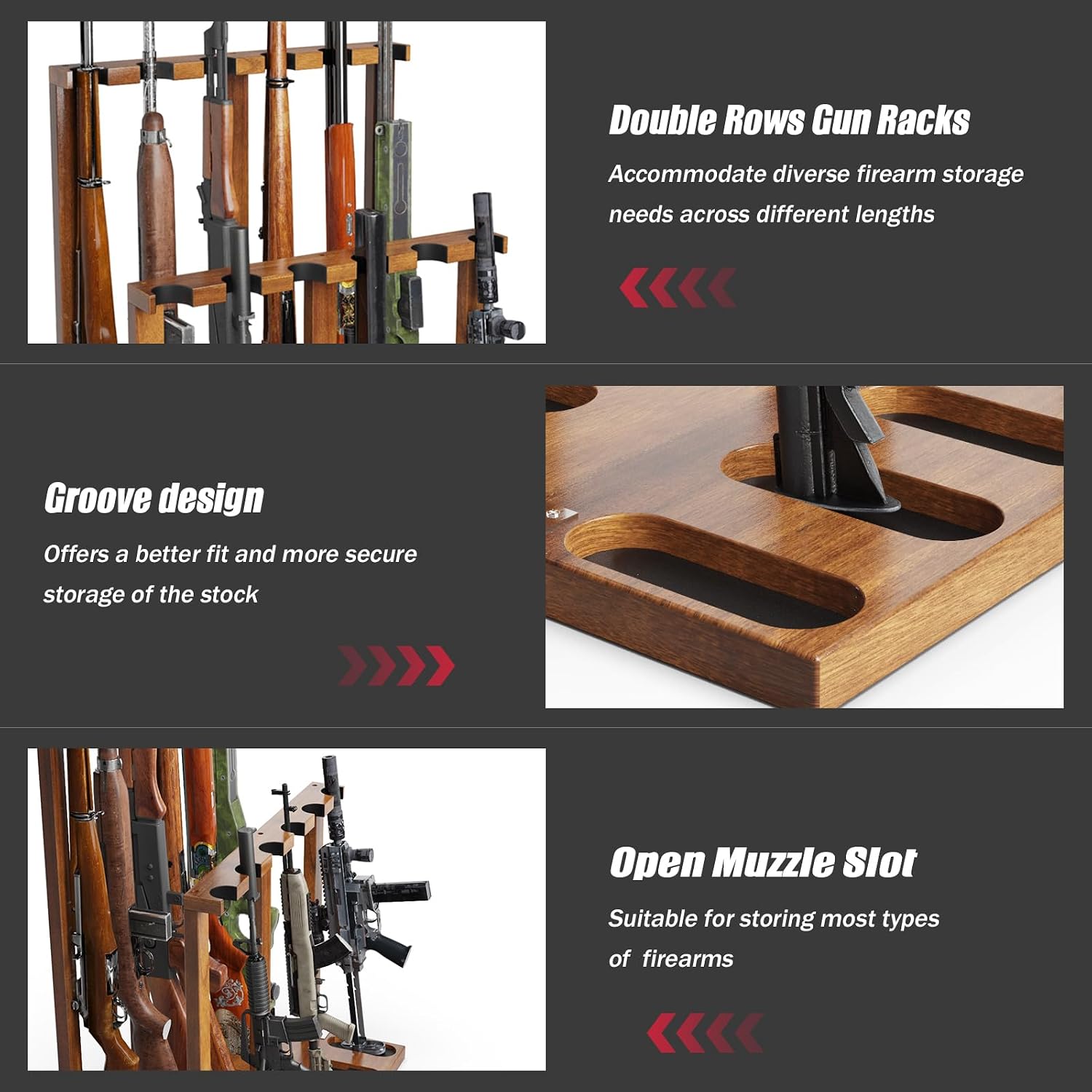 Freestanding Wooden Gun Rack, Heavy-Duty Holds 12 Rifles & Shotguns - Image 6