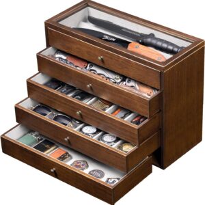 5-Tier Large Knife Display Box with Transparent Lid, Collector Grade