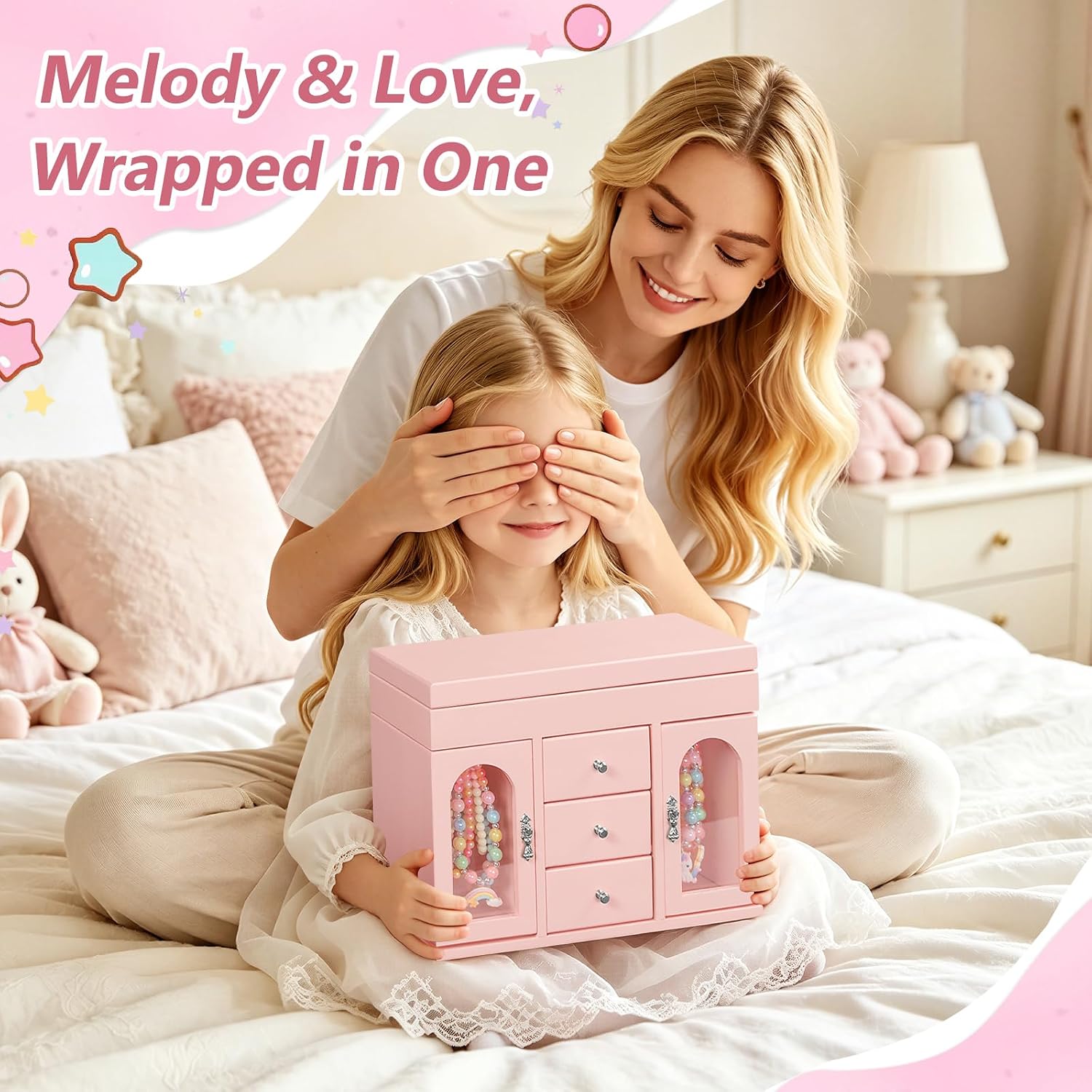 Pink Musical Ballerina Jewelry Box for Girls, 5-Layer with Mirror & Side Doors - Image 6