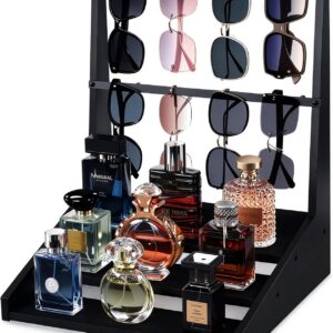 3-Tier Wooden Cologne Organizer for Men, Black Perfume Stand