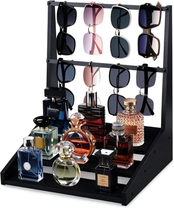 3-Tier Wooden Cologne Organizer for Men, Black Perfume Stand