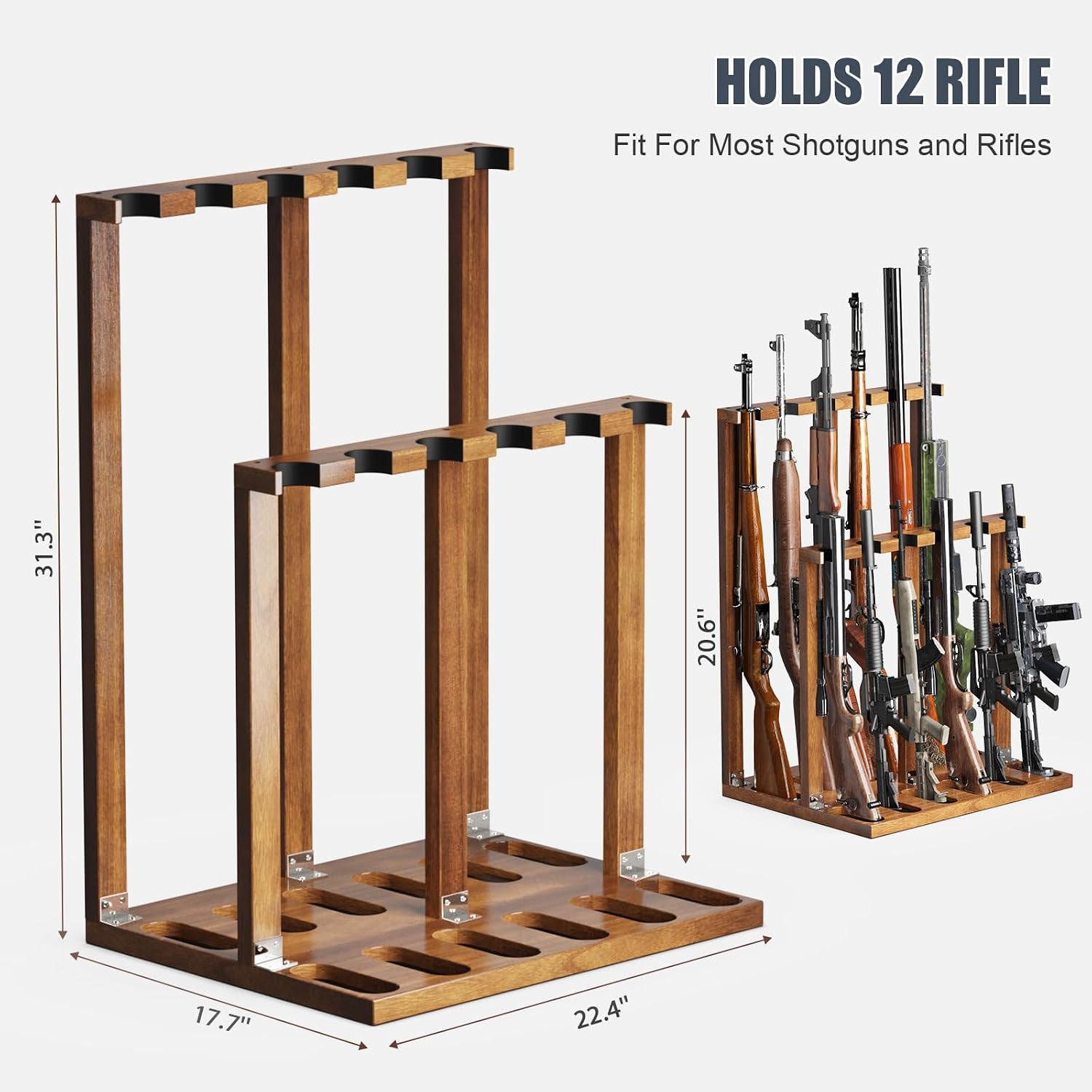 Freestanding Wooden Gun Rack, Heavy-Duty Holds 12 Rifles & Shotguns - Image 2