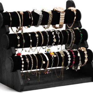Triple Bracelet Holder Bar, Wooden Bangle & Watch Display Stand