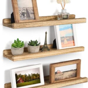 Rustic Floating Picture Ledge Shelves, 17-Inch Wood Set of 3