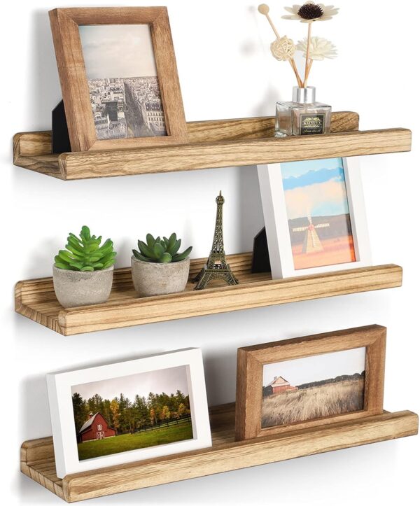 Rustic Floating Picture Ledge Shelves, 17-Inch Wood Set of 3