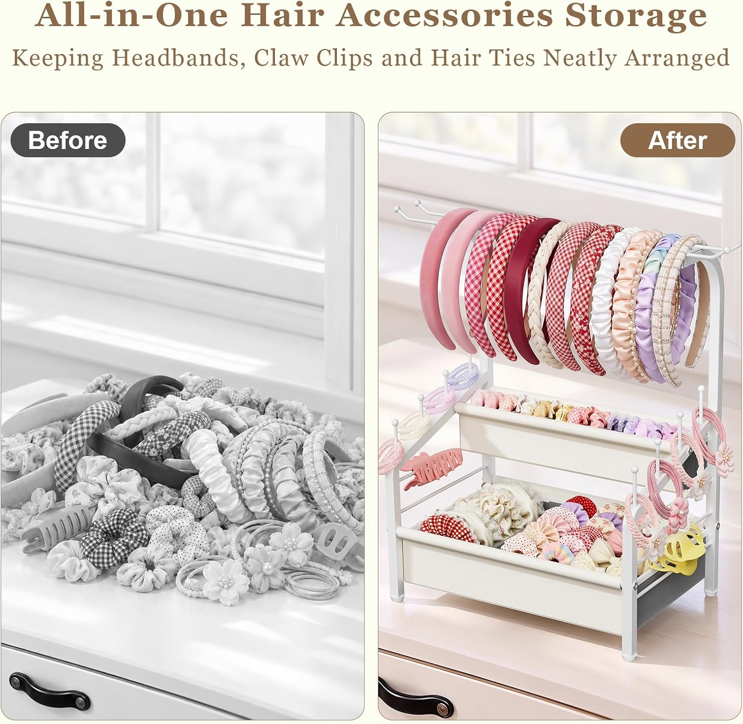 2-Tier Headband Holder Stand, Hair Accessories Organizer for Girls - Image 7