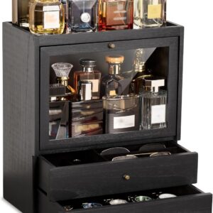 4-Tier Vertical Cologne Organizer with Double Drawers, Wood Perfume Stand