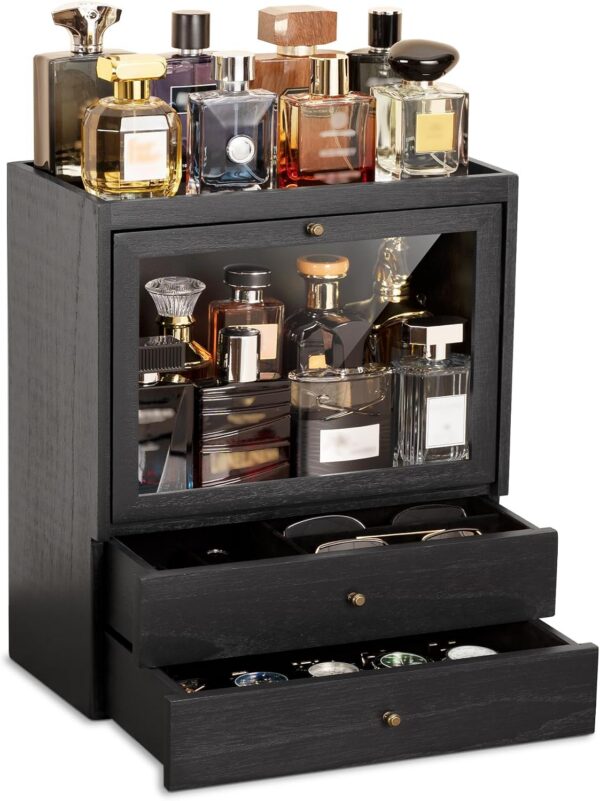4-Tier Vertical Cologne Organizer with Double Drawers, Wood Perfume Stand