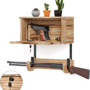 Lockable Horizontal Hardwood Gun Rack, Wall-Mounted Shotgun & Rifle Hanger