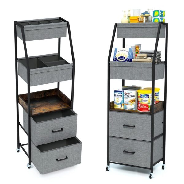 5-Tier Rolling Diaper Caddy Cart with Drawers for Nursery