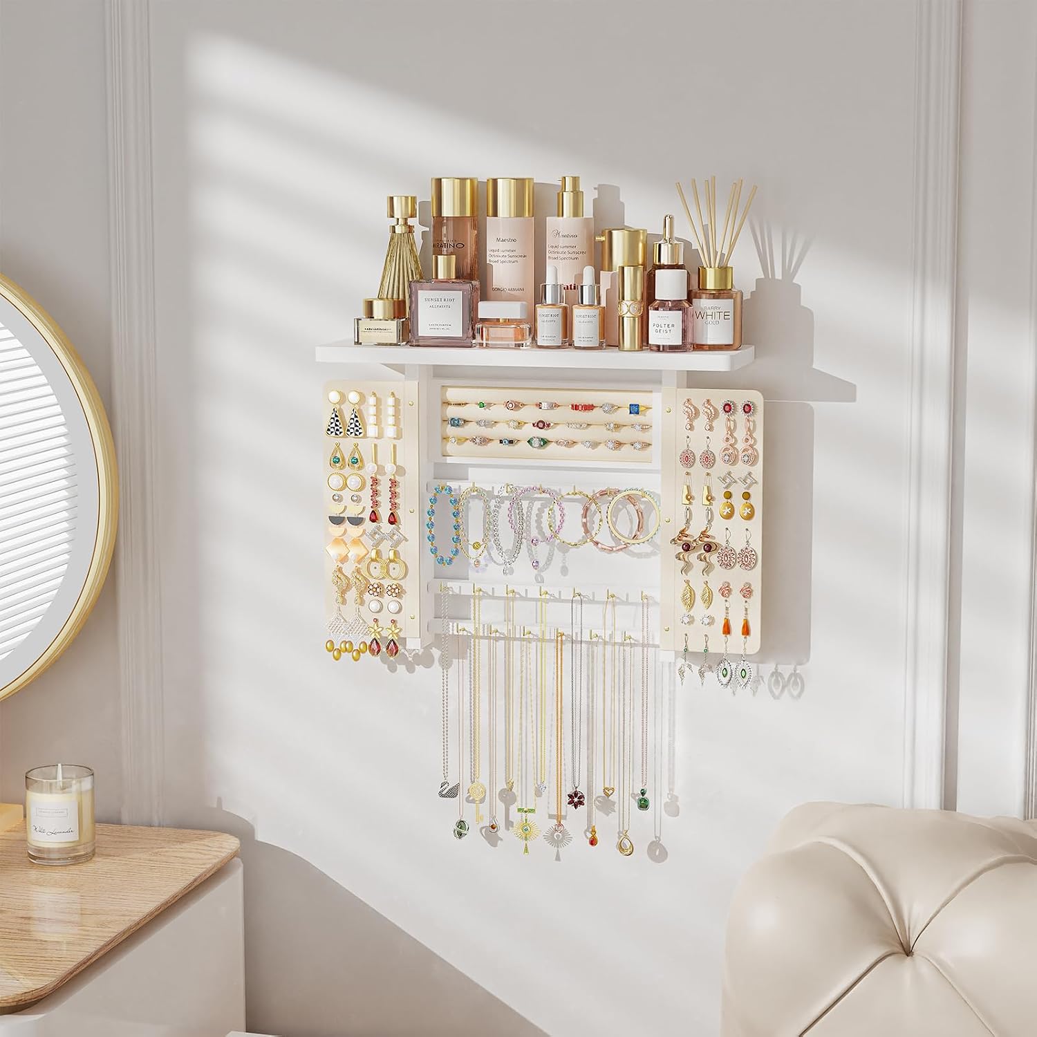 Wall-Mounted Hanging Jewelry Organizer, 5-in-1 Necklace & Earring Holder - Image 4