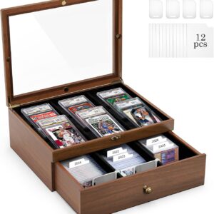 Walnut Wood Trading Card Storage Box, Graded Slab Display Case
