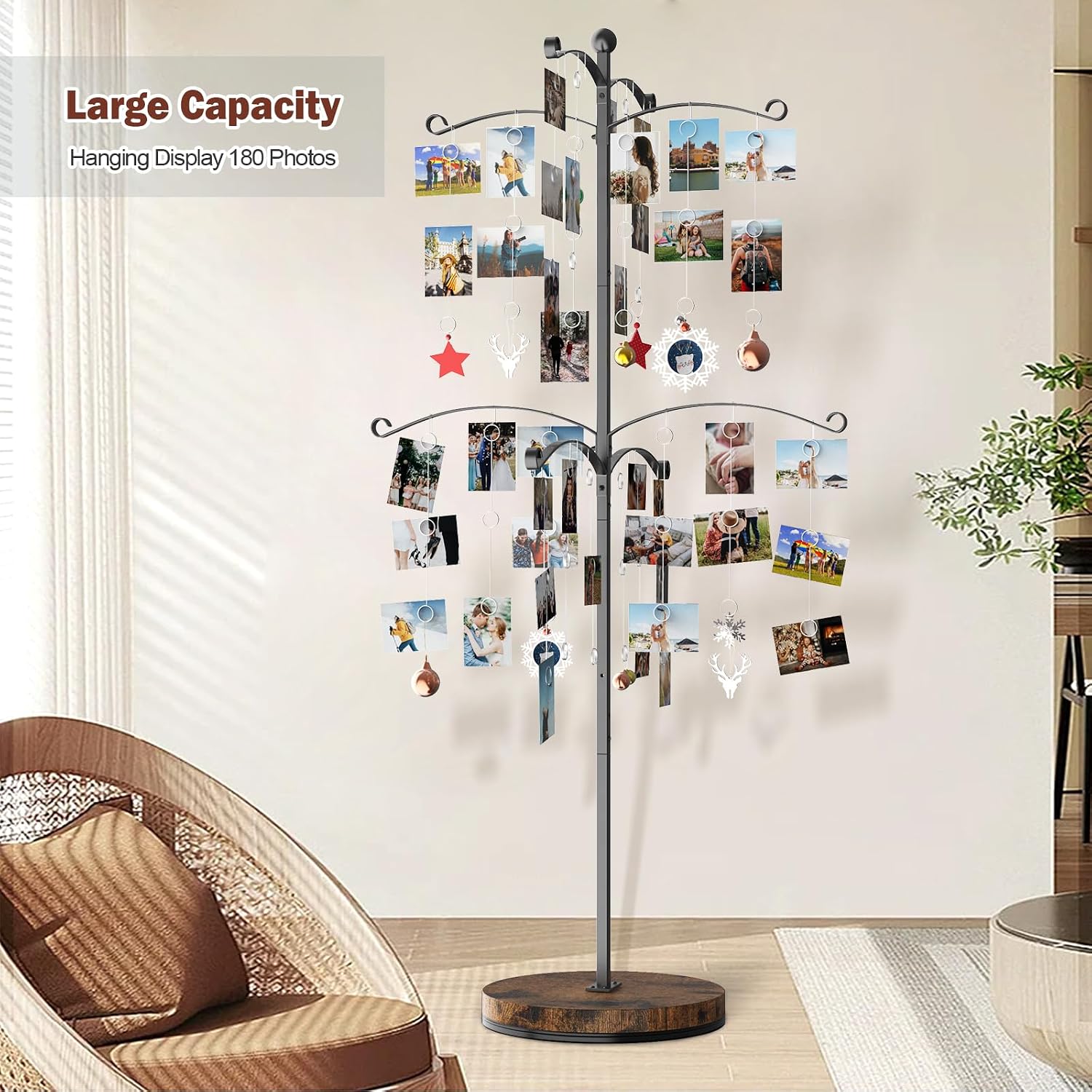 5FT Photo Display Tree with 90 Clips, Metal Family Picture Holder - Image 5