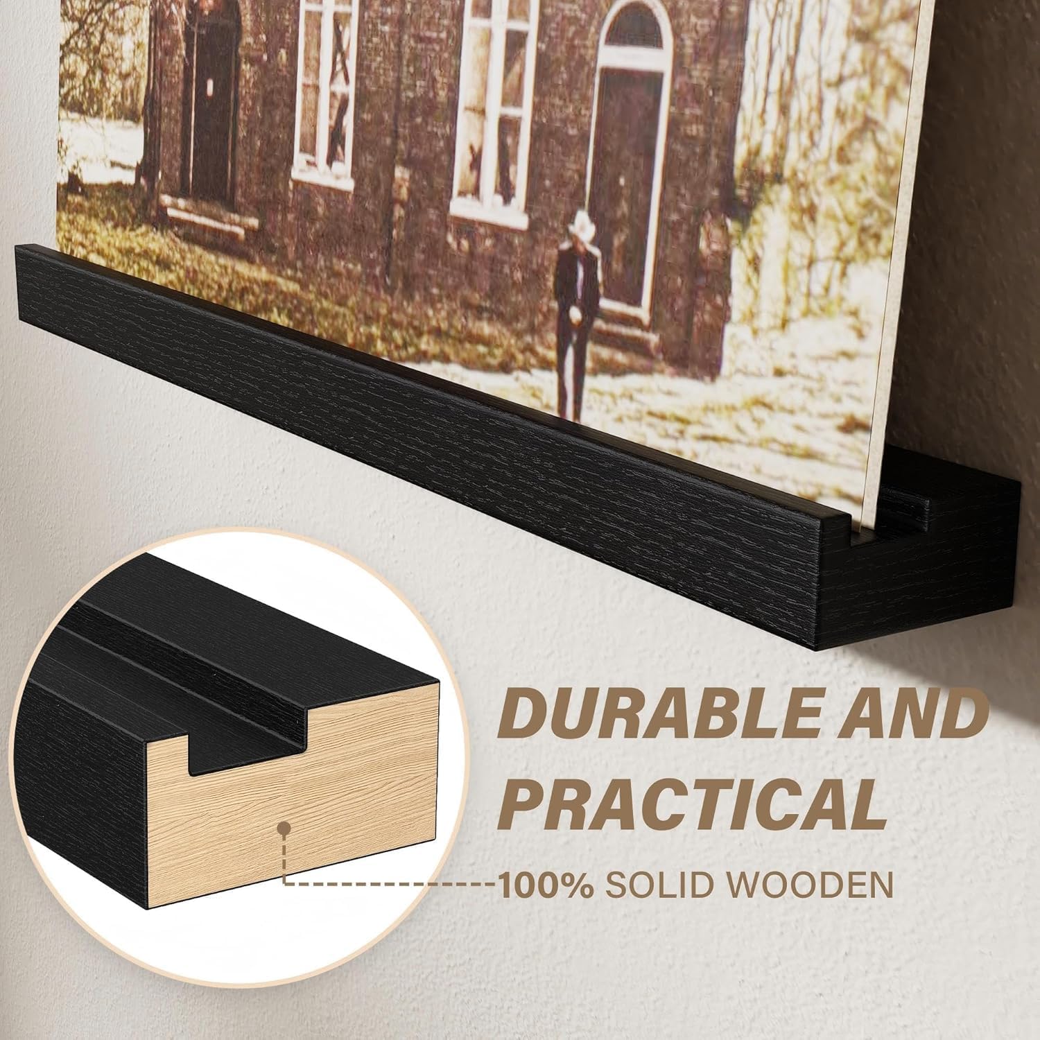 8-Pack Wood Vinyl Record Wall Shelves, 12-Inch LP Album Holder - Image 2