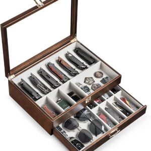 Glass-Top Pocket Knife Display Case, Wooden Collector Box for 24 Folders