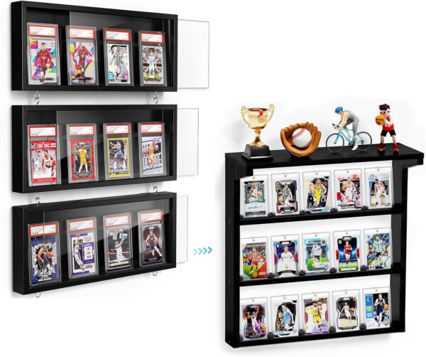 3-Pack Wall Trading Card Case & Display Shelf Bundle
