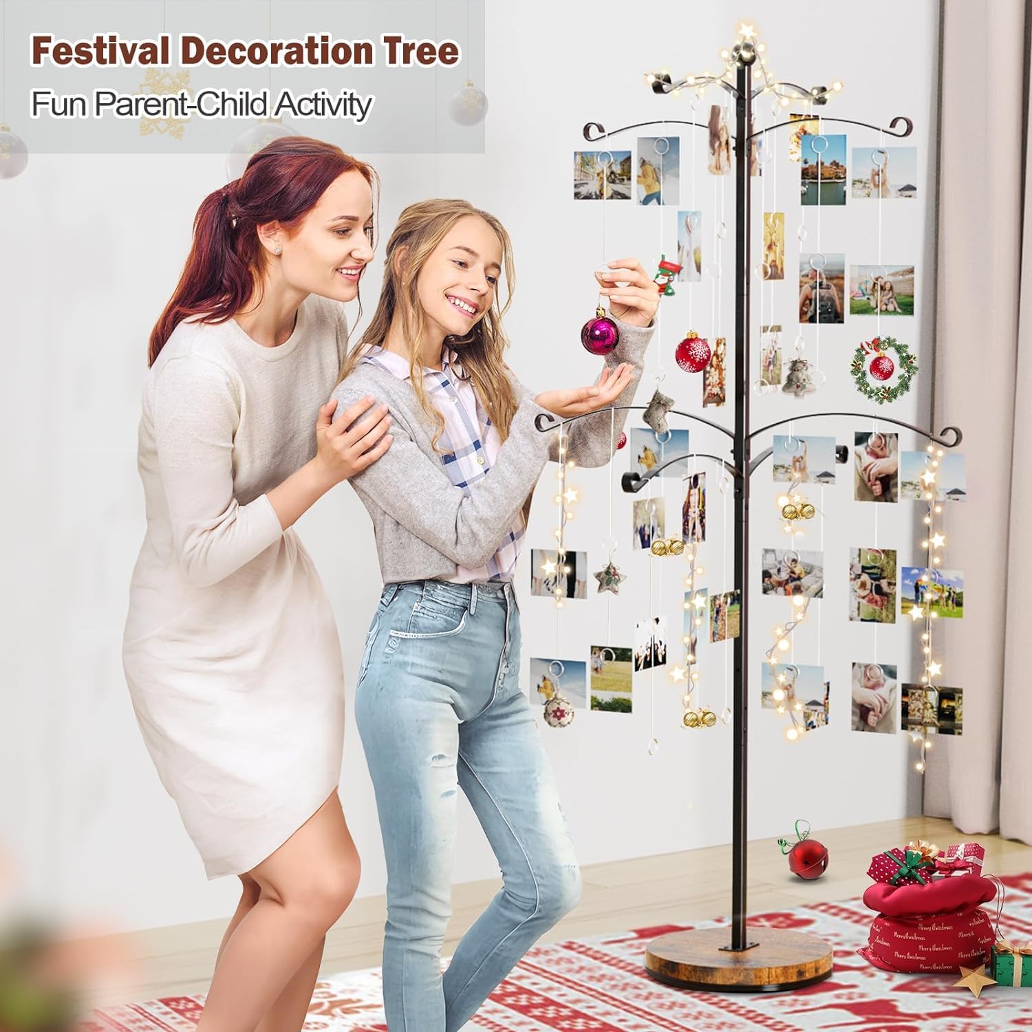 5FT Photo Display Tree with 90 Clips, Metal Family Picture Holder - Image 4