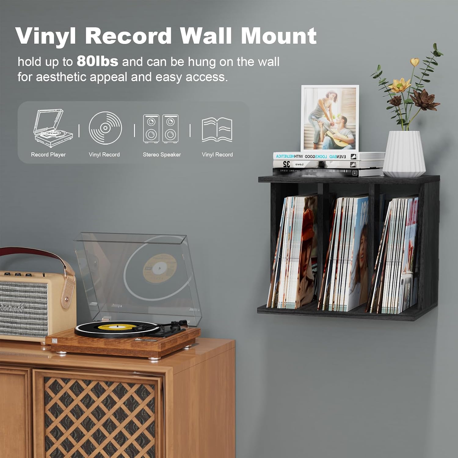 Turntable Stand with Record Storage and LP Frame Set - Image 5