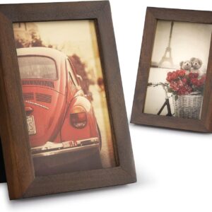Rustic Solid Wood Picture Frames 2-Pack, 4x6 & 5x7 with Real Glass