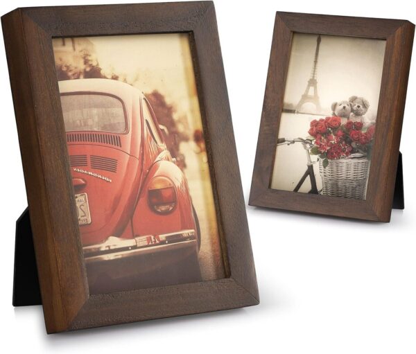 Rustic Solid Wood Picture Frames 2-Pack, 4x6 & 5x7 with Real Glass