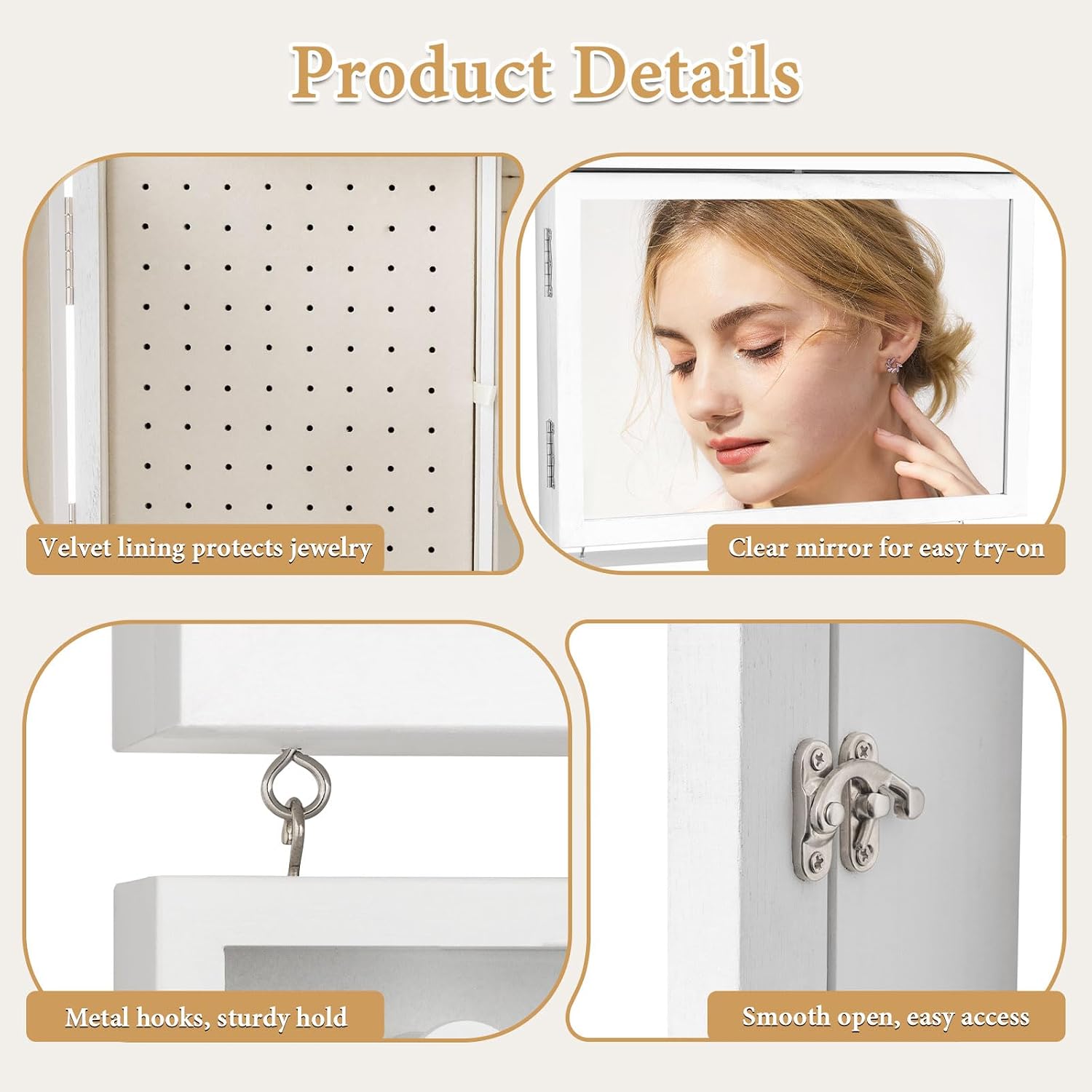 2-in-1 Wall-Mounted Jewelry Cabinet with Mirror, Velvet-Lined Organizer - Image 7