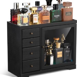 5-Tier Dustproof Cologne Organizer with 4 Drawers, Wooden Perfume Stand