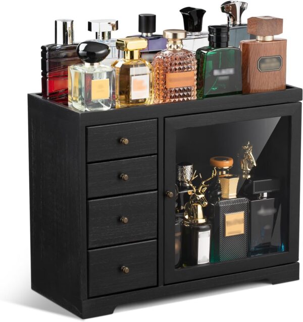 5-Tier Dustproof Cologne Organizer with 4 Drawers, Wooden Perfume Stand