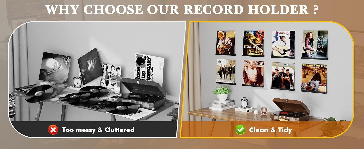 12-Pack Floating Record Shelves, Wall-Mounted Vinyl Album Display