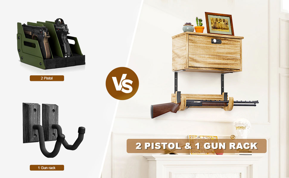 Lockable Wall Gun Rack, 2-in-1 Rifle & Dual Pistol Display