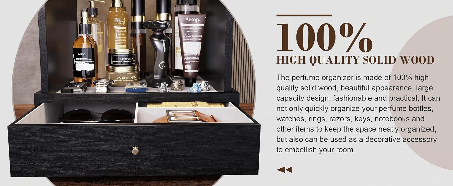2-in-1 Cologne Organizer Stand, 3-Tier with Velvet-Lined Drawers