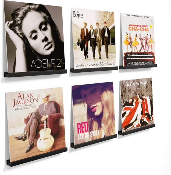 Vinyl Record Wall Shelf 6-Pack, Floating LP Album Holder in Solid Wood