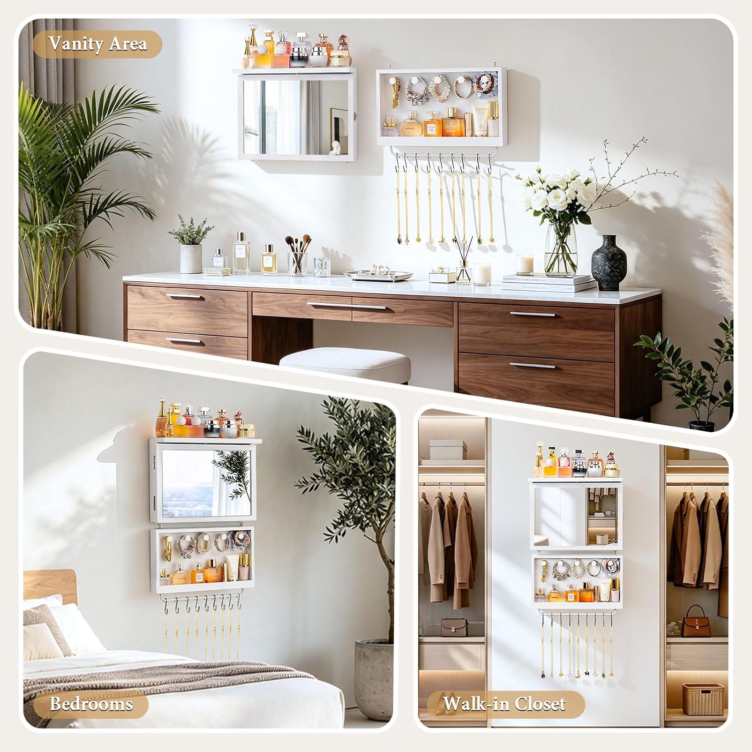 2-in-1 Wall-Mounted Jewelry Cabinet with Mirror, Velvet-Lined Organizer - Image 6