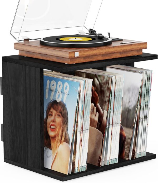 Wall-Mounted Record Player Stand with Vinyl Storage for 100 Albums