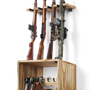 Wooden Wall Gun Rack, Holds 4 Rifles and 6 Handguns