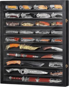 10-Tier Knife Display Case, Wall-Mounted Shadow Box with Acrylic Door